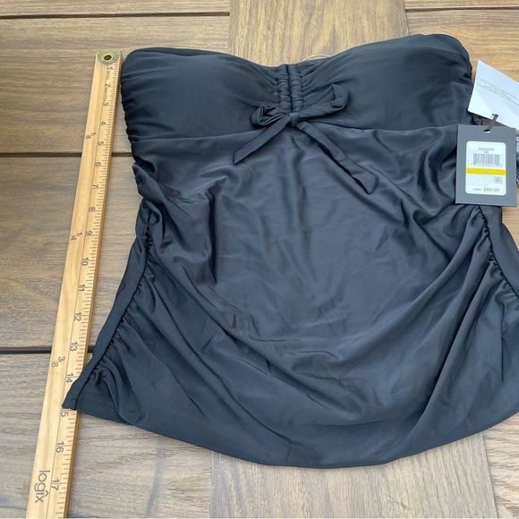 DKNY Women's Black Stretch Ruched Bandeau  Convertible Tie Tankini Swimsuit Top - Picture 5 of 8